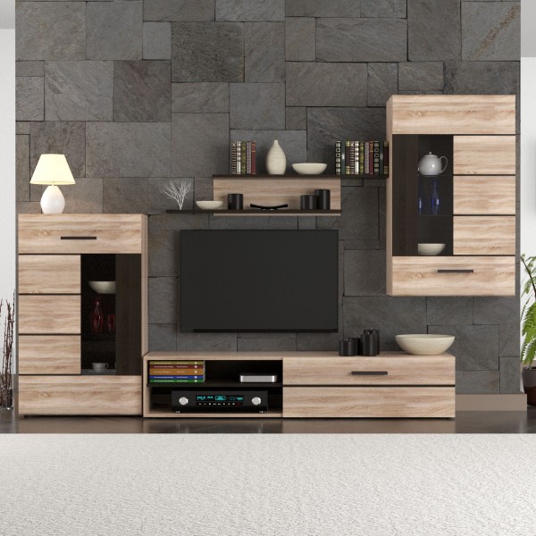 Σύνθεση TV Solo 4 τεμαχίων 293x41x184cm Sonoma με Wenge ,MDF Καμπυλωτό τελείωμα TO-SOLO