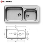 Pyramis Amaltia Plus 2B 86x50 Ανοξείδωτος Νεροχύτης Σαγρέ Ένθετος 107125101