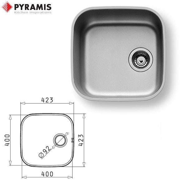 Pyramis Iris 40x40 1B Ανοξείδωτος Νεροχύτης Υποκαθήμενος Λείος 100009301