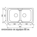 Sanitec Atlantic 10544 86x50 Ανοξείδωτος Νεροχύτης Ένθετος με 2 γούρνες Γυαλισμένος