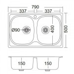 Fortinox Valley 25200 Ανοξείδωτος Νεροχύτης 80x50 cm Ένθετος με 2 Γούρνες