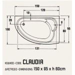 Sanitec Claudia 525 R Δεξιά η Αριστερη 150 x 95 cm Ακρυλική Μπανιέρα