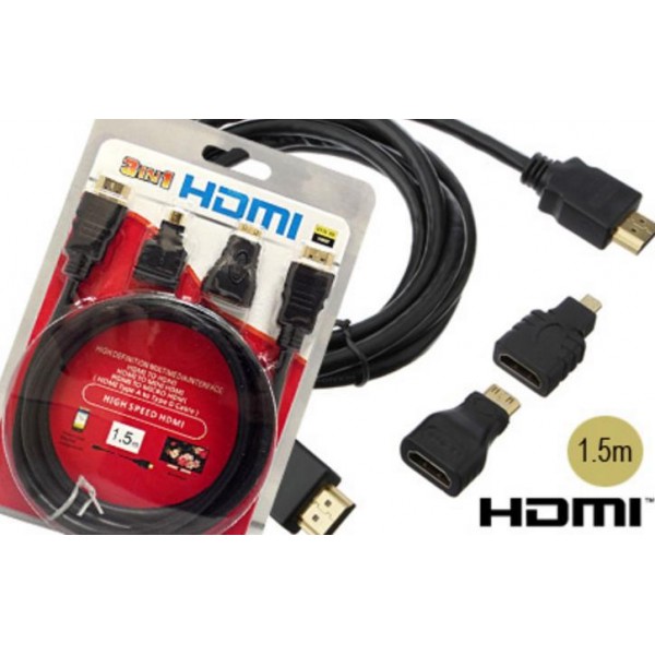 Oem HDMI 3σε1 Καλώδιο HDMI 1.5m με Αντάπτορες MiniHDMI και MicroHDMI