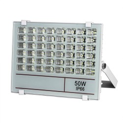 LED SLIM Προβολέας SMD Λευκό Γυαλί 50W Αδιάβροχος IP 66, 4500 Lumens
