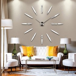 Μεγάλο Ρολόι Τοίχου 3D Stickers Mirror FAS1 Modern DIY Large Wall Clock Silver -Do it yourself 70-120cm