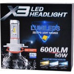 LED Headlight x3 6000 Lumens 50w H7 Zes Σετ 2 τεμαχιων
