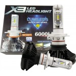 LED Headlight x3 6000 Lumens 50w H3 Zes Σετ 2 τεμαχιων