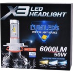 LED Headlight x3 6000 Lumens 50w H3 Zes Σετ 2 τεμαχιων