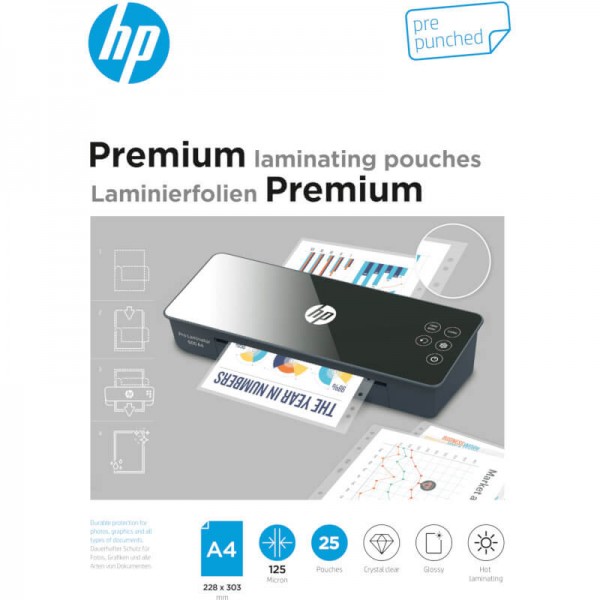 HP 9122 Premium φύλλα πλαστικοποίησης με τρύπες αρχειοθέτησης για Α4 – 125 microns – 25 τμχ