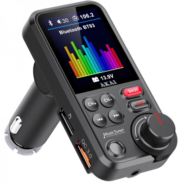 Akai FMT-93BT FM transmitter με Hands Free, QC φορτιστή αυτοκινήτου, Bluetooth, Aux-In / Out, micro 