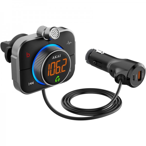 Akai FMT-95BT FM transmitter και φορτιστής με Bluetooth, micro SD, Fast Charge USB & USB Type-C, LED