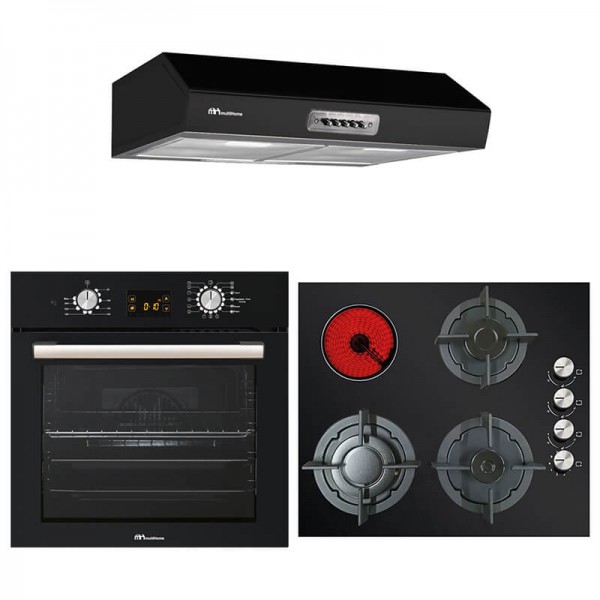 MultiHome MH-6060 Black Glass Φούρνος + MH-6109 Μικτή Εστία + MH-6671 Black Ελεύθερος Απορροφητήρας