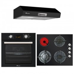 MultiHome MH-6060 Black Glass Φούρνος + MH-6109 Μικτή Εστία + MH-6682 Black Ελεύθερος Απορροφητήρας