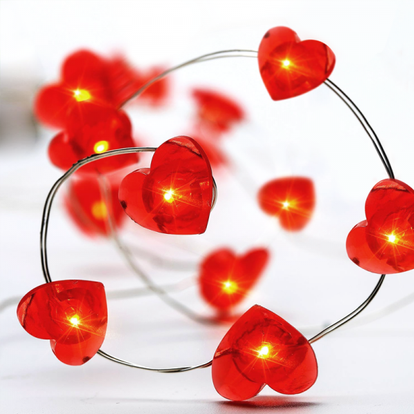 Aca X01204115 20 LED Λαμπάκια Με Μπαταρία, Κόκκινα Με Ασημί Καλώδιο Red Heart