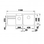 Blanco Naya 8 S Soft white 116x50 Γρανιτένιος Νεροχύτης Ένθετος -Κύρια γούρνα Δεξιά