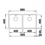 Blanco Andano 400/400 U 865x440 Νεροχύτης Inox