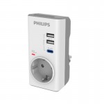 Philips CHP8010W/GRS Μονόπριζο ασφαλείας με 2USB+Type-C, 3680W, 380J