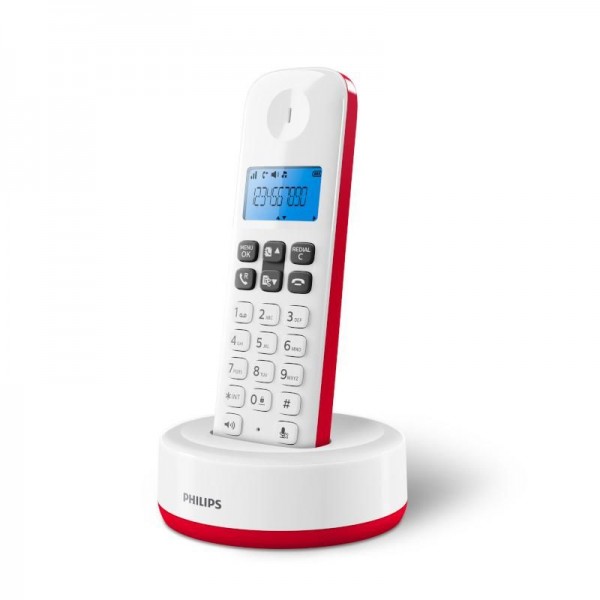 Philips D1611R/GRS Κόκκινο (Ελληνικό Μενού) Ασύρματο τηλέφωνο με ανοιχτή ακρόαση, φωτιζόμενη οθόνη κ