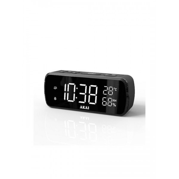 Akai ACR-1080 Ψηφιακό ρολόι-ξυπνητήρι με ραδιόφωνο FM, USB για φόρτιση, ένδειξη θερμοκρασίας-υγρασία