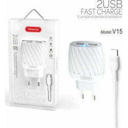 Tranyoo Φορτιστής με 2 Θύρες USB-A και Καλώδιο USB-C micro Λευκός V15