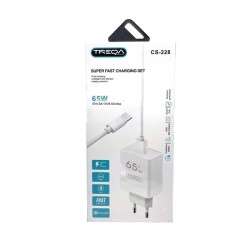 Treqa Φορτιστής με Θύρα USB-A και Καλώδιο USB-C 65W Λευκός CS-228