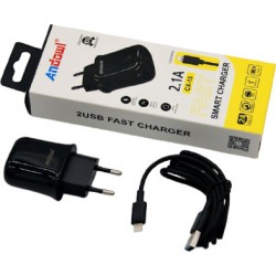 Andowl Φορτιστής με 2 Θύρες USB-A και Καλώδιο Lightning Μαύρος CX-15