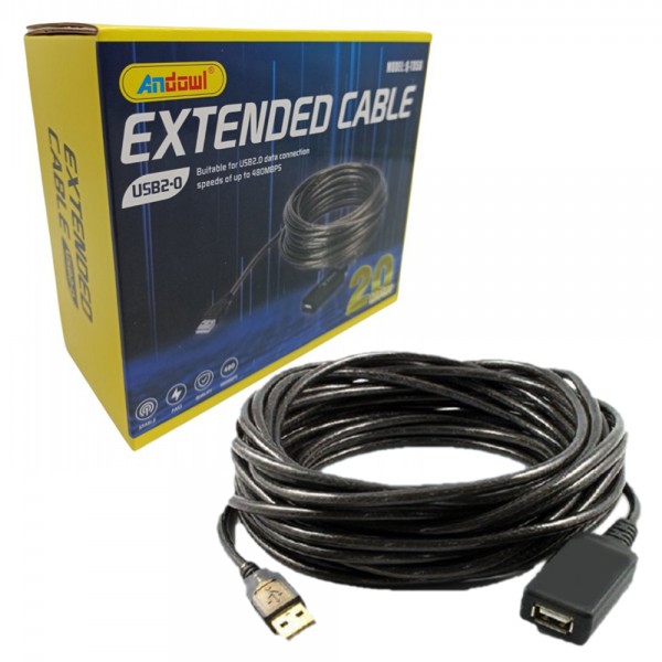 ANDOWL επέκταση καλωδίου Q-T05D USB 2.0 Cable USB-A male - USB-A female Μαύρο 20m