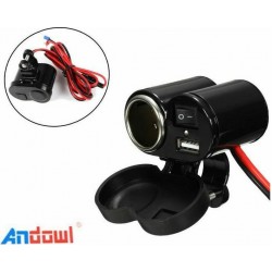 Andowl Αδιάβροχος Φορτιστής Μοτοσυκλέτας με Θύρες: 1xUSB & 1xΑναπτήρα Q-A47