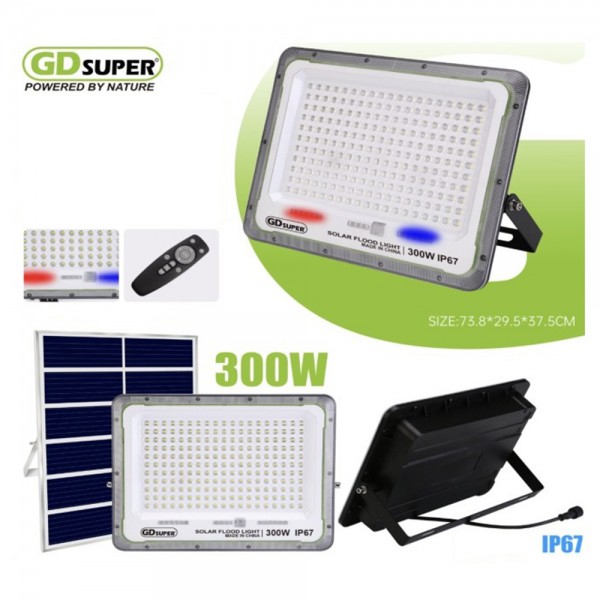 GDSUPER Στεγανός ηλιακός προβολέας LED ψυχρό φως 100W/6500K IP67 GD-100H