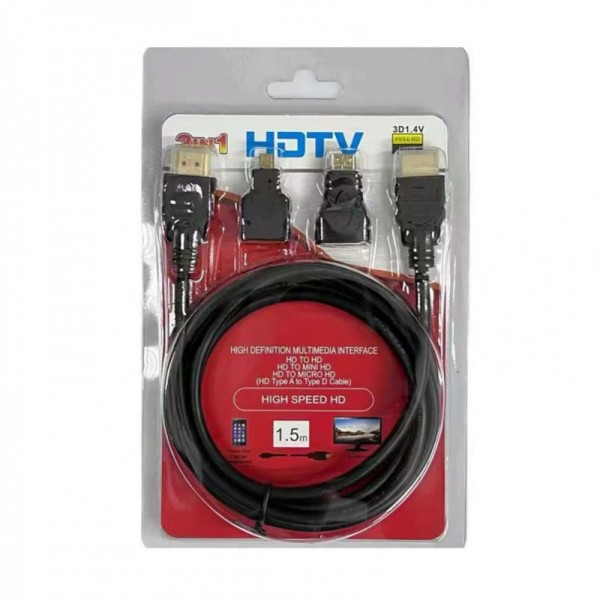 Καλώδιο HDMI 1.4 HDMI αρσενικό - HDMI αρσενικό 1.5m + MINI/MICRO HDTV αντάπτορας