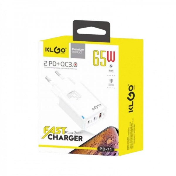 KLGO Φορτιστής γρήγορης φόρτισης 65W 2 PD+QC3.0 PD-71
