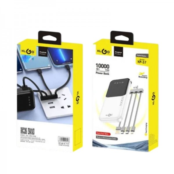 KLGO Power bank 10000mAh με 2 θύρες USB-A & 4 αποσπώμενα καλώδια KP-37