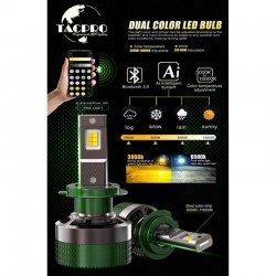 TACPRO Δίχρωμη LED λάμπα αυτοκινήτου H4 με bluetooth & ρυθμιζόμενη θερμοκρασία φωτός (3000K–10000K) 