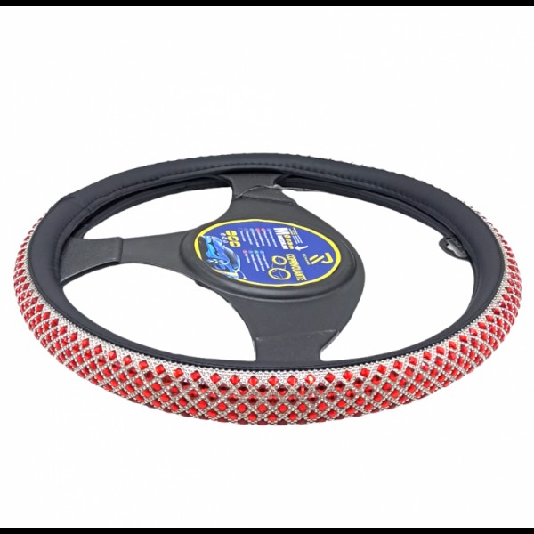 Κάλυμμα Τιμονιού Αυτοκινήτου με Στρας 37-39cm W16680 κόκκινο