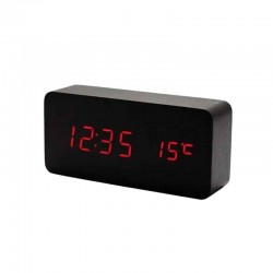 Ξύλινο Ψηφιακό Ρολόι LED με Θερμόμετρο VST-862 μαύρο