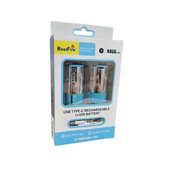 BestFire Επαναφορτιζόμενες Μπαταρίες D 4800mAh με USB Type-C BestFire Επαναφορτιζόμενες Μπαταρίες D 4800mAh με USB Type-C