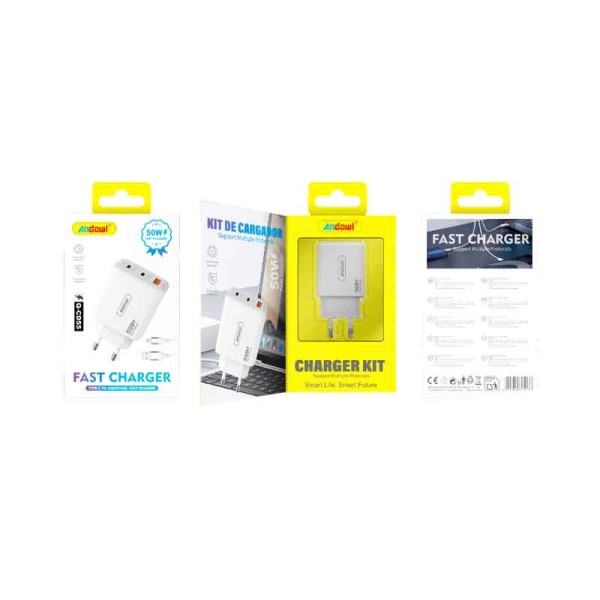 Andowl Γρήγορος φορτιστής κινητού με καλώδιο QC 3.0 PD 65W με Διπλή Έξοδο USB-C & USB-A Q-CD55 Andowl Γρήγορος φορτιστής κινητού με καλώδιο QC 3.0 PD 65W με Διπλή Έξοδο USB-C & USB-A Q-CD55