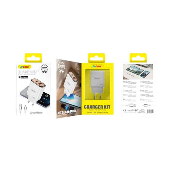 Andowl Φορτιστής κινητού με καλώδιο Lightning με Διπλή USB 35W Q-CD45