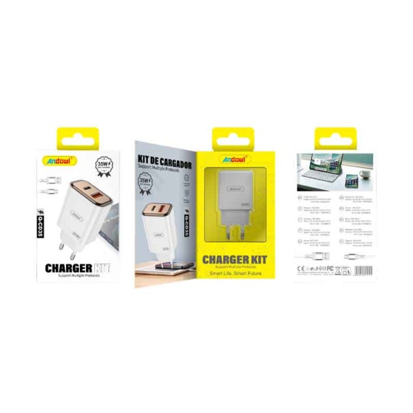 Andowl Φορτιστής κινητού με καλώδιο Type-C με Διπλή USB 35W Q-CD35 Andowl Φορτιστής κινητού με καλώδιο Type-C με Διπλή USB 35W Q-CD35