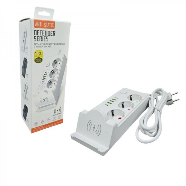Πολύπριζο με 3 Θέσεις, 5 Θύρες USB και Ασύρματη Φόρτιση Πολύπριζο με 3 Θέσεις, 5 Θύρες USB και Ασύρματη Φόρτιση