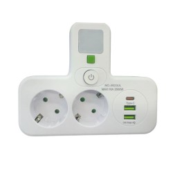 Πολύπριζο 2500W με 2 πρίζες, 2 θύρες USB-A, 1 θύρα USB-C & διακόπτη