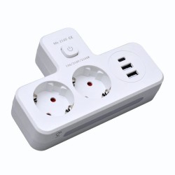 Πολύπριζο 2500W με 2 πρίζες, 2 θύρες USB-A, 1 θύρα USB-C & διακόπτη
