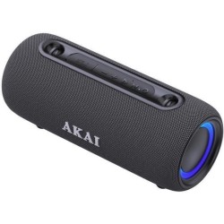 Akai ABTSW-40 Μαύρο φορητό αδιάβροχο ηχείο IPX5 με ύφασμα, Bluetooth, USB, AWS, handsfree, RGB lights και ιμάντα ώμου-15W RMS