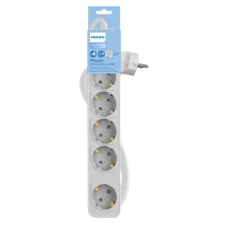 Philips CHP2154W/GRS Πολύμπριζο 5 Θέσεων με Διακόπτη & Παιδική Προστασία, Καλώδιο 1,5 m (Άσπρο)