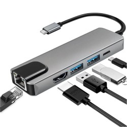 NSP N18 Γκρι USB-C Hub 5 IN 1 (8340284) Type-C σε USB 3.0, με RJ45, PD, 2 USB 3.0 και HDMI 4K