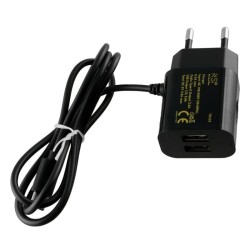 NSP TN228 Μαύρος Φορτιστής ταξιδιού Dual USB-A με ενσωματωμένο καλώδιο Type-C 2800mAh