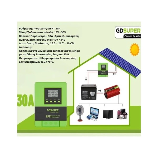 Ρυθμιστής φόρτισης MPPT GD-30A Ρυθμιστής φόρτισης MPPT GD-30A