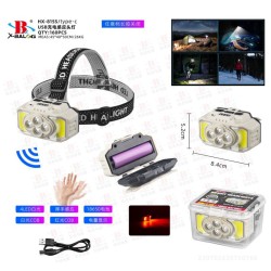 Επαναφορτιζόμενος φακός κεφαλής COB+4 LED 