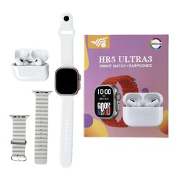 HR5 Ultra 3 σετ smartwatch με οθόνη amoled, 2 λουράκια & ασύρματα ακουστικά λευκό χρώμα