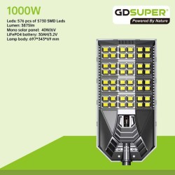 GDSUPER Ηλιακός προβολέας δρόμου 1000W 6500K GD-01-1000W